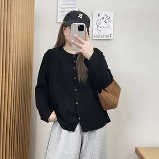 新款 女秋季 胖mm显瘦遮肉别致上衣 简约纯色百搭针织小开衫 宛宛大码