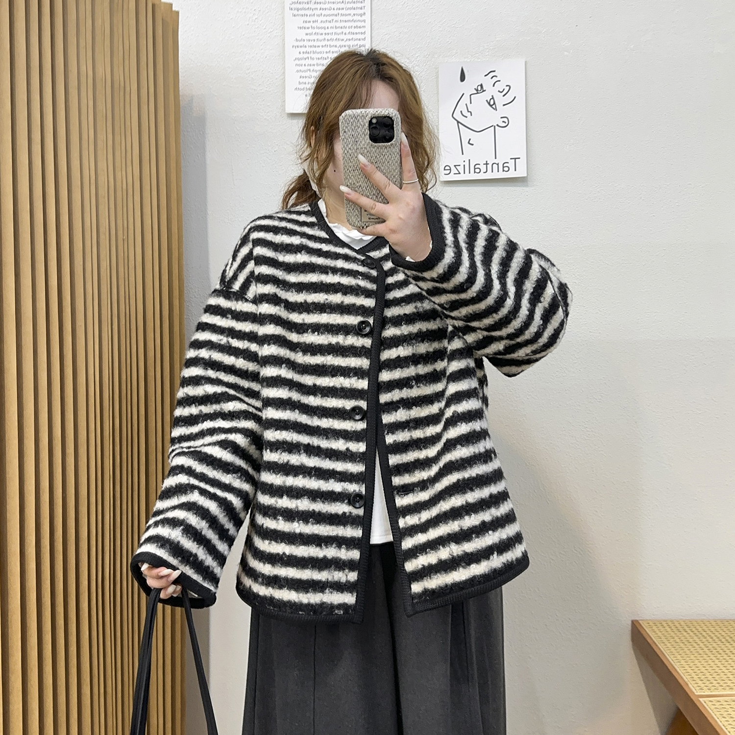 条纹加厚宽松长袖秋季外套