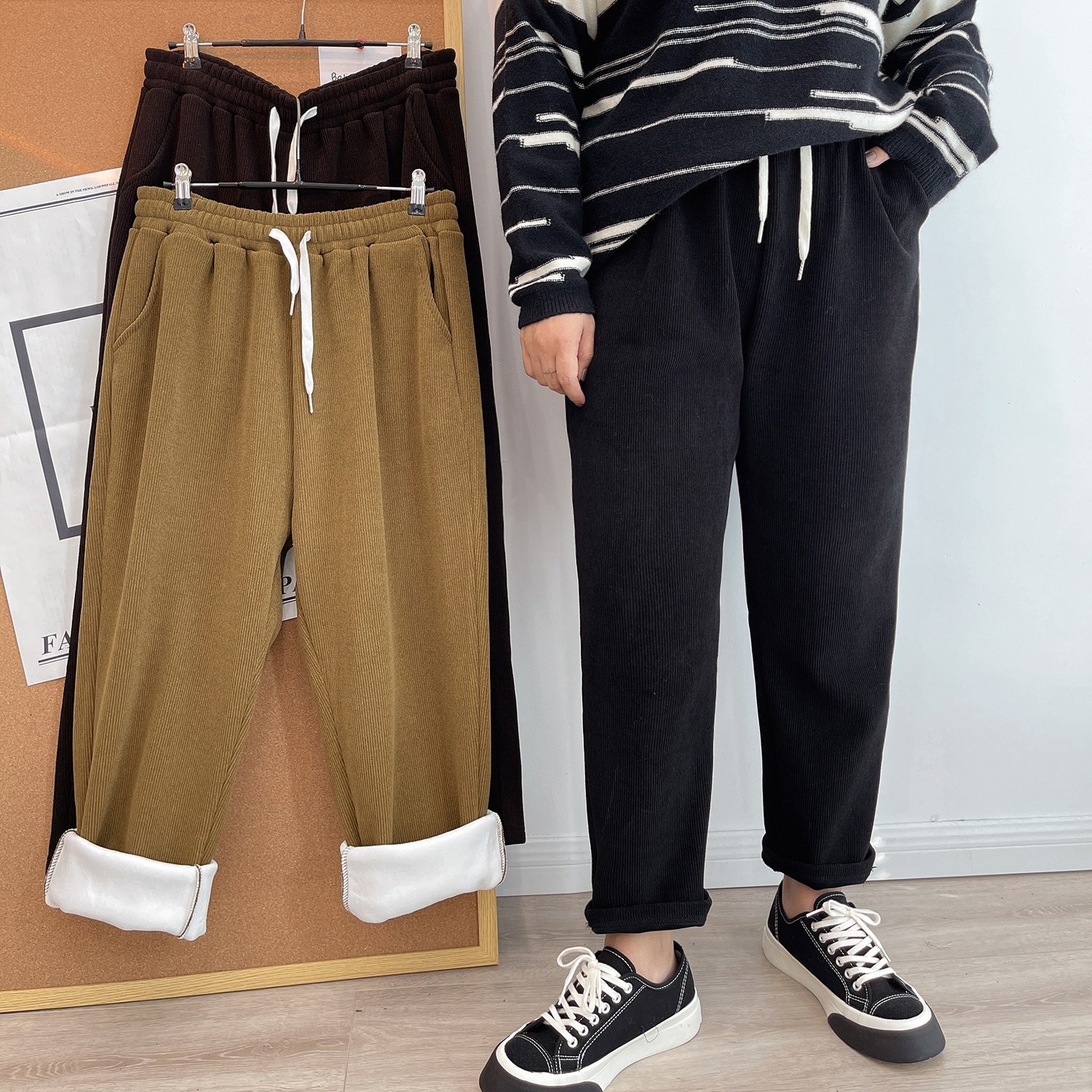 宛宛家雪尼尔裤百搭时尚