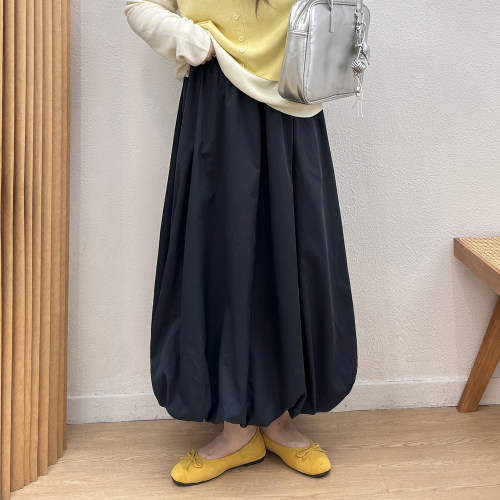 中长款松紧高腰花苞蓬蓬裙
