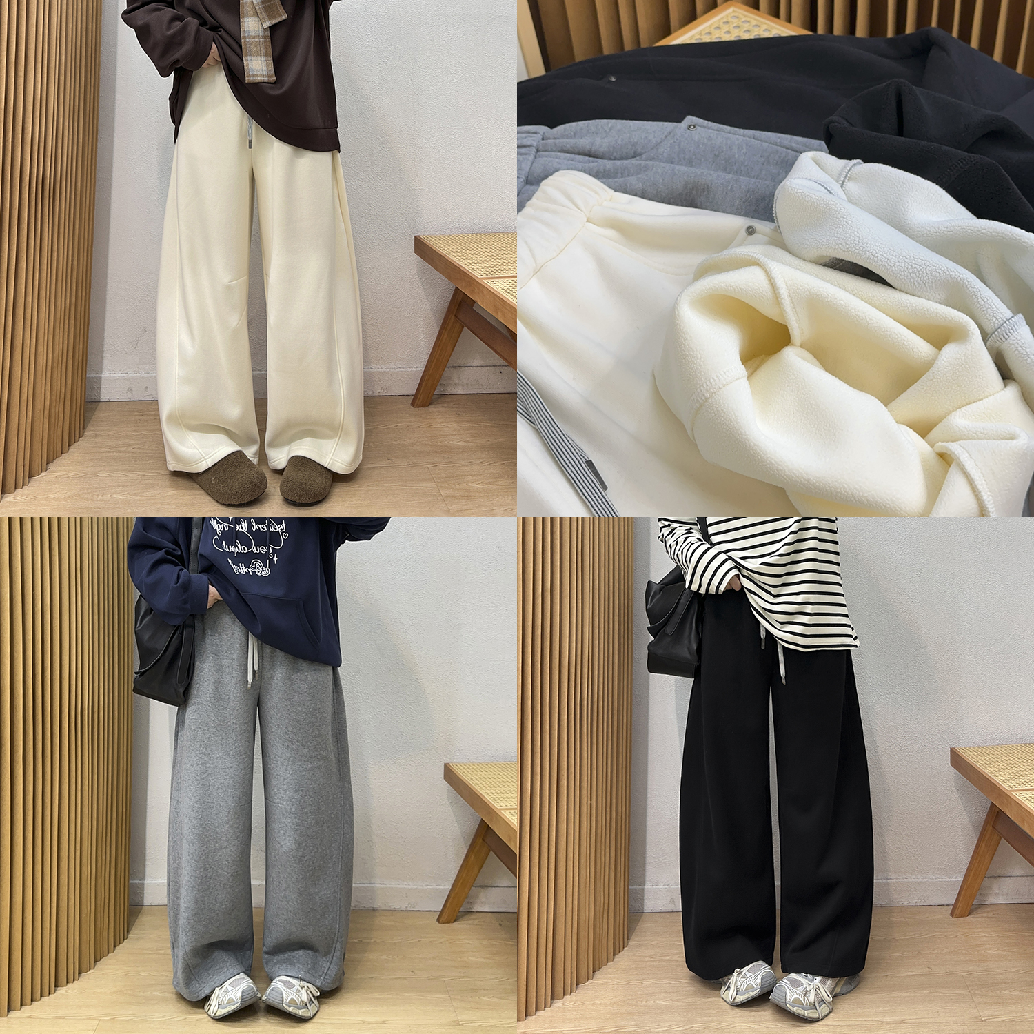 松紧高腰加绒加厚弯刀裤