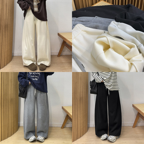 松紧高腰加绒加厚弯刀裤