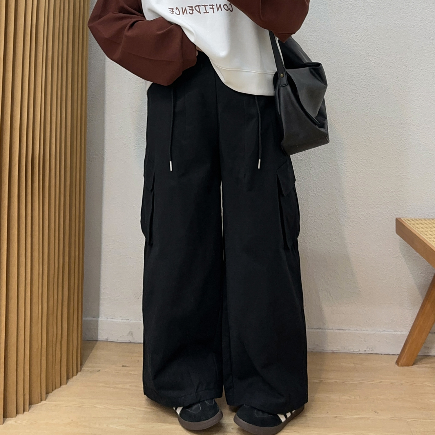 宛宛大码胖mm美式复古高街休闲工装裤秋季女装裤子显瘦宽松西装裤