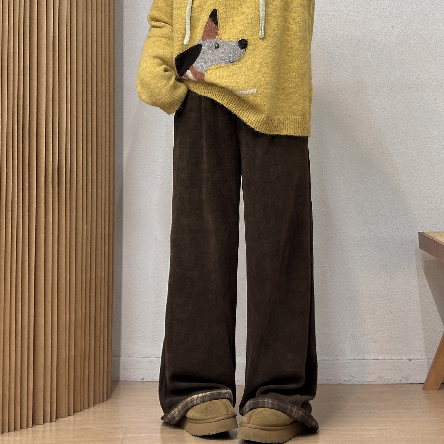 宛宛大码格子拼接灯芯绒裤女秋冬加厚休闲胖mm显瘦宽松阔腿裤,女装/女士精品,大码裤装,淘宝优惠券,粉丝福利购,淘宝优惠卷