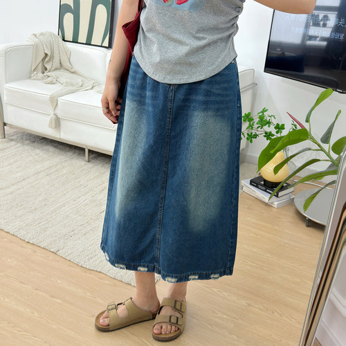 宛宛大码女装梨形身材夏季牛仔半身裙胖MM遮肚显瘦裙子复古a字裙