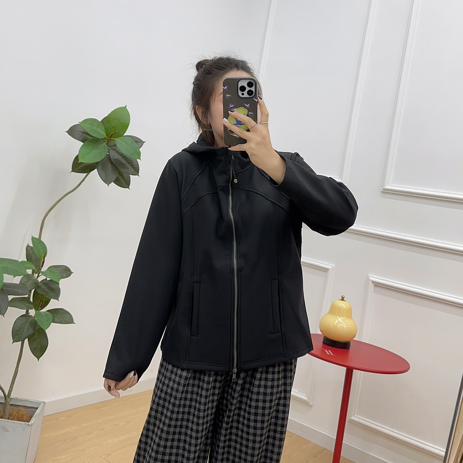 宛宛大码灰色连帽卫衣外套秋冬新款加绒加厚宽松显瘦拉链开衫上衣