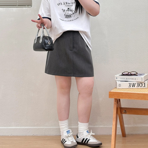 宛宛大码胖MM高腰西装短裙女夏显瘦遮胯A字裙职业通勤半身裙百搭