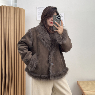 宽松保暖夹克立领棉衣 胖MM麂皮绒座山雕棉服外套冬季 宛宛大码 女装