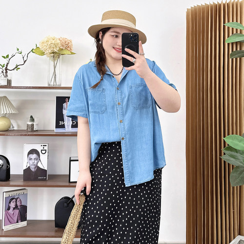 宛宛家牛仔衬衫短袖百搭时尚