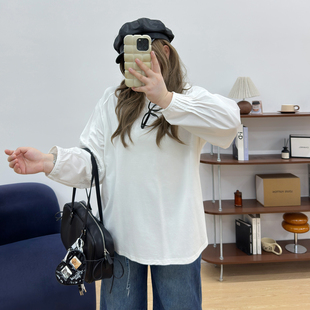 胖mm显瘦宽松慵懒风简约温柔上衣 T恤女秋季 宛宛大码 蕾丝拼接长袖
