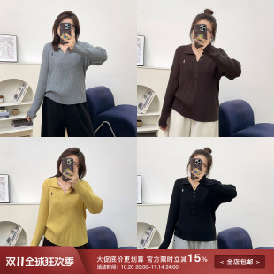 针织衫 宛宛大码 洋气独特别致上衣女polo领长袖 新款 胖mm韩系秋冬季