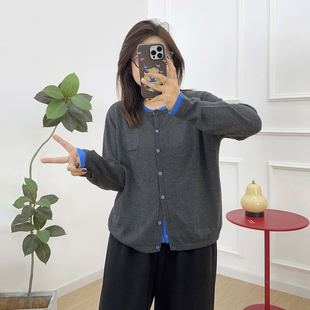 假两件气质显瘦休闲圆领毛针织开衫 宛宛大码 胖MM长袖 早秋新款 女装