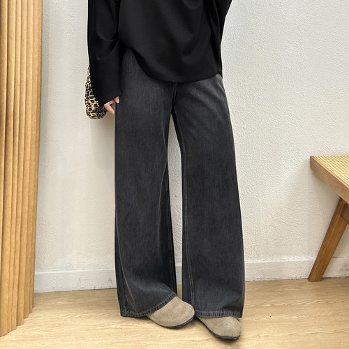 直筒复古渐变阔腿牛仔裤
