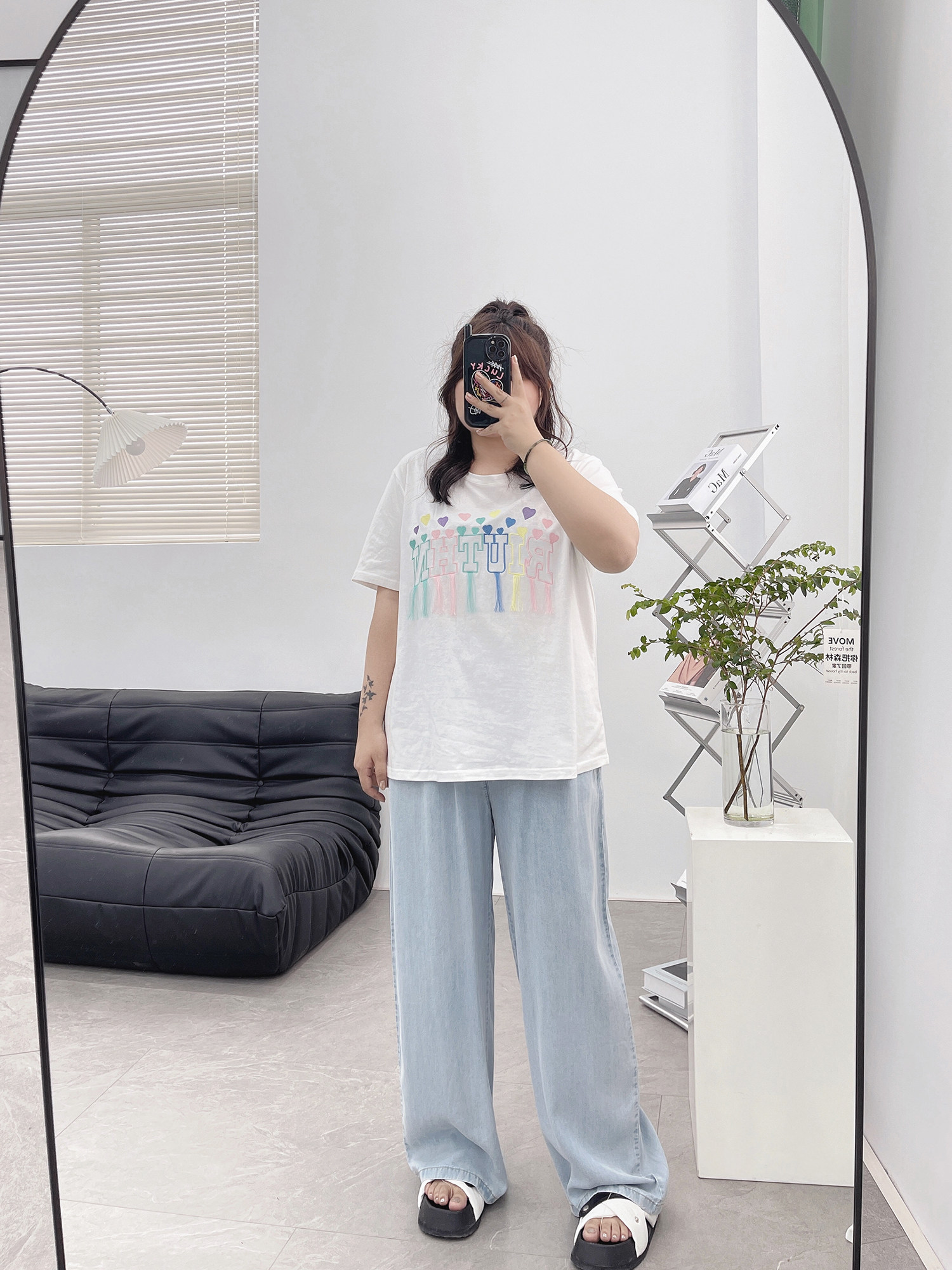 TENCEL JEANS WOMENS SUMMER THIN HIGH-WAIST FAT MM LARGE SIZE THIN ICE OXYGEN BAR DRAPED ICE SILK WIDE-LEG SLACKS