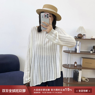 针织衫 宛宛大码 胖mm宽松镂空长袖 不规则设计感上衣2025年秋季 女装