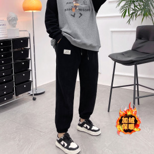 子女秋冬季 哈伦萝卜裤 新款 胖mm显瘦卫裤 大码 加绒加厚雪尼尔裤