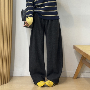 加绒宽松休闲香蕉阔腿裤 女秋冬新款 子 胖mm弯刀运动裤 宛宛大码