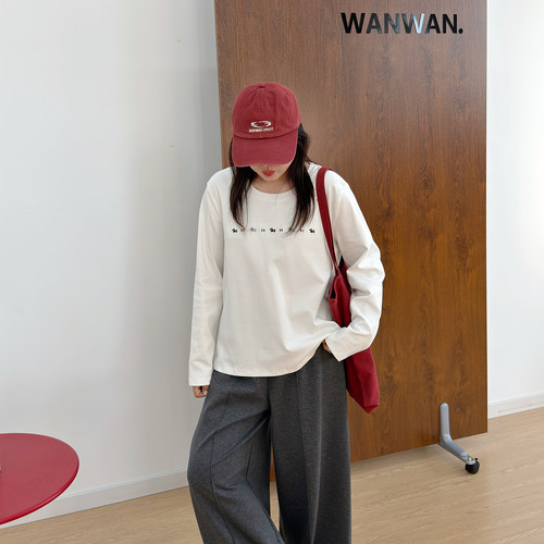 宛宛大码女装胖mm上衣秋装新款正肩宽松休闲遮肚显瘦棉质打底T恤