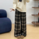 宛宛大码 慵懒风加绒加厚保暖休闲阔腿裤 胖MM毛呢格子裤 女秋冬新款