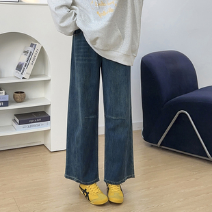 秋季 子宽松阔腿裤 新款 女胖mm梨形身材裤 复古蓝直筒牛仔裤 宛宛大码