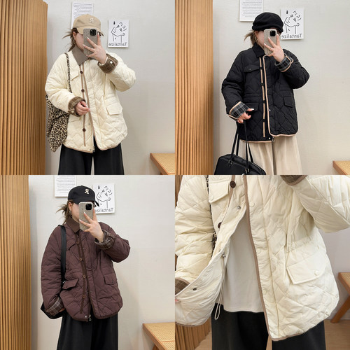 拼色休闲收腰羽绒服外挑