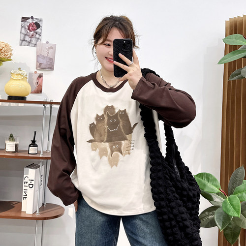 撞色卡通插肩袖T恤打底