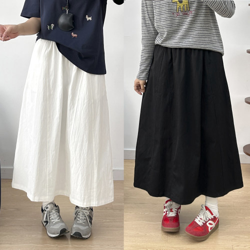 宛宛家松紧高腰休闲半身伞裙