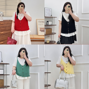 宛宛大码胖妹妹T恤背心吊带套装女夏季新款显瘦遮肉两件套学院风