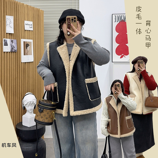 坎肩马甲背心 皮毛一体宽松百搭无袖 大码 胖mm羊羔毛马夹外套女秋季