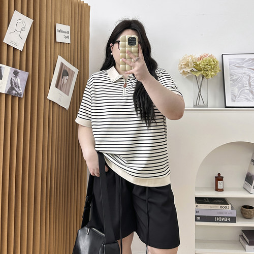 polo领条纹短袖宽松T恤
