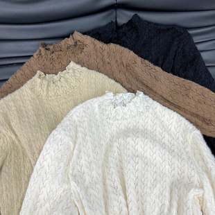 蕾丝半高领打底衫 2022秋冬新款 内搭洋气胖mm遮肚显瘦上衣 女装 大码