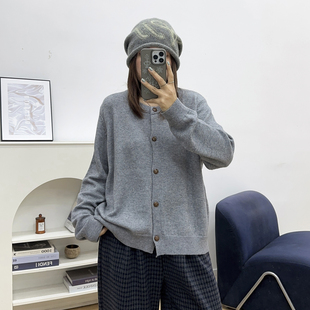 上衣女秋冬穿搭高级感外搭显瘦圆领毛衣外套 针织开衫 宛宛大码 长袖