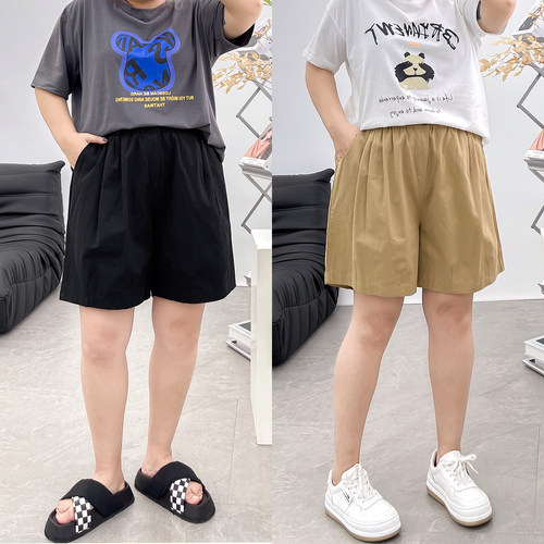 微胖女生穿搭高腰阔腿热裤子