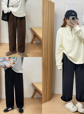 宛宛大码灯芯绒休闲裤子女宽松高腰哈伦长裤冬季胖MM条绒外穿长裤
