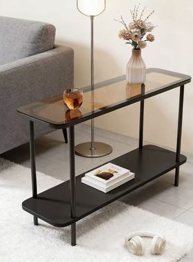 极窄沙发侧边玻璃边几客厅双层长方形储几沙发角几夹缝简易小茶几