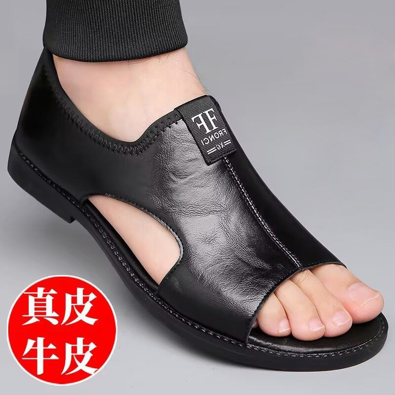 NEW SUMMER BEACH SHOES GENUINE LEATHER COWHIDE BREATHABLE HOLE SHOES OPEN TOE ANTI-SLIP WEAR-RESISTANT CASUAL NON-SLIP WEAR-RESISTANT SANDALS