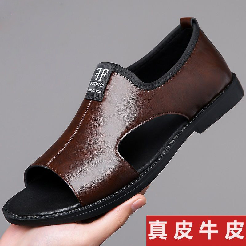 NEW SUMMER BEACH SHOES GENUINE LEATHER COWHIDE BREATHABLE HOLE SHOES OPEN TOE ANTI-SLIP WEAR-RESISTANT CASUAL NON-SLIP WEAR-RESISTANT SANDALS