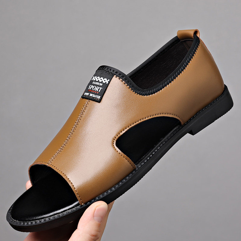 NEW SUMMER BEACH SHOES GENUINE LEATHER COWHIDE BREATHABLE HOLE SHOES OPEN TOE ANTI-SLIP WEAR-RESISTANT CASUAL NON-SLIP WEAR-RESISTANT SANDALS