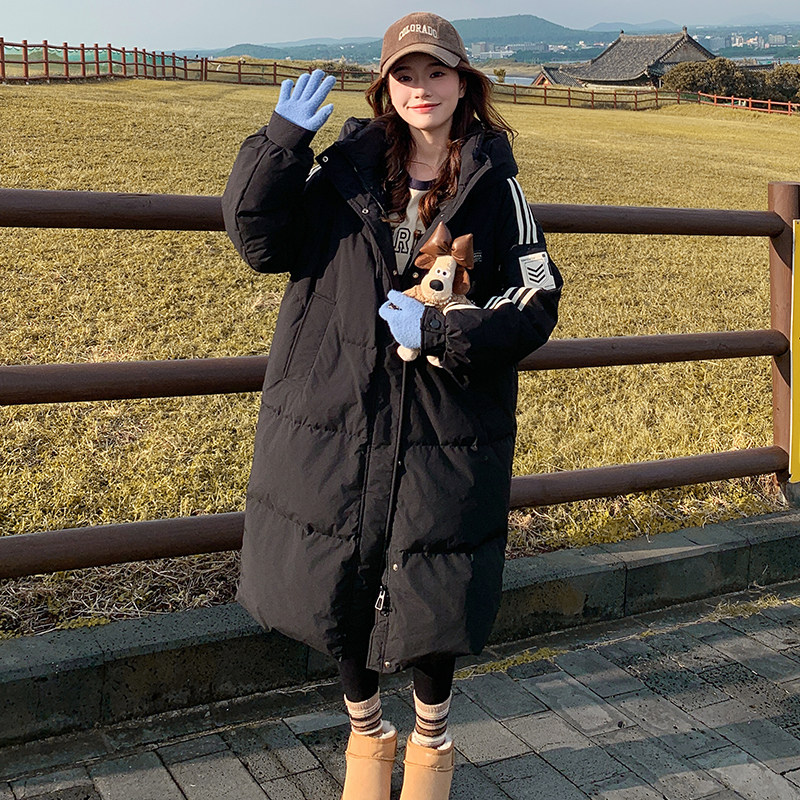 冬季新款羽绒棉服女黑色长款情侣装棉衣宽松韩版加厚过膝外套棉袄