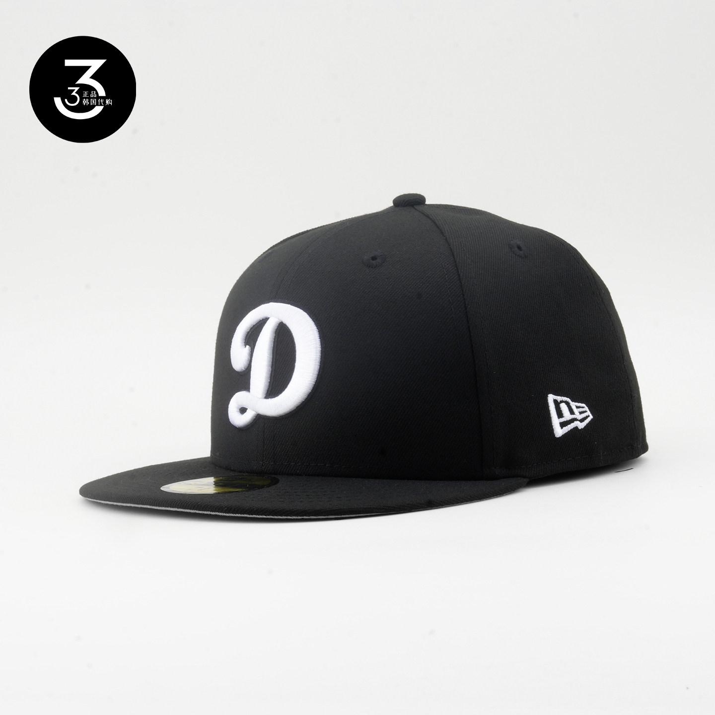 韩国代购NEWERA纽亦华5950平沿全封闭棒球帽白灰帽檐道奇黑色白D