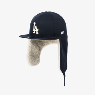 韩国代购 保暖5950平沿全封闭雷锋帽LA道奇藏蓝色 NEWERA纽亦华冬季