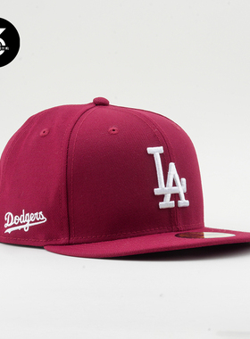 韩国代购NEWERA纽亦华59FIFTY平沿硬顶全封闭5950棒球帽LA酒红色