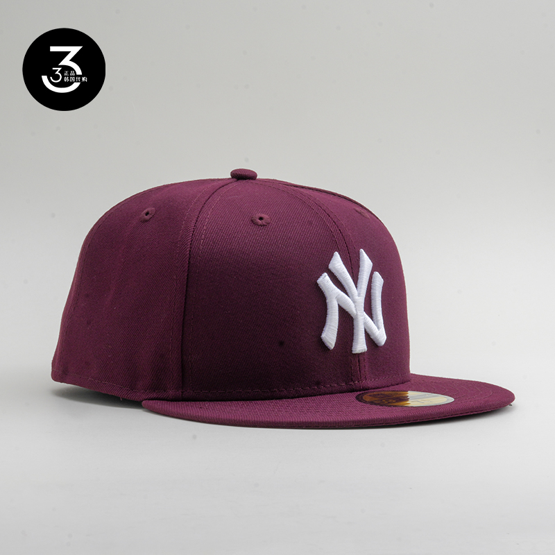韩国代购NEWERA纽亦华59FIFTY平沿硬顶全封闭5950棒球帽NY酒红色