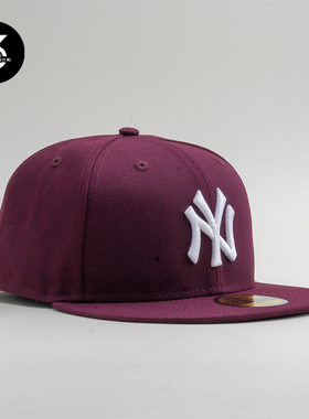 韩国代购NEWERA纽亦华59FIFTY平沿硬顶全封闭5950棒球帽NY酒红色
