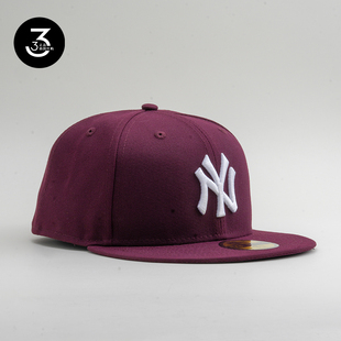 韩国代购 NEWERA纽亦华59FIFTY平沿硬顶全封闭5950棒球帽NY酒红色