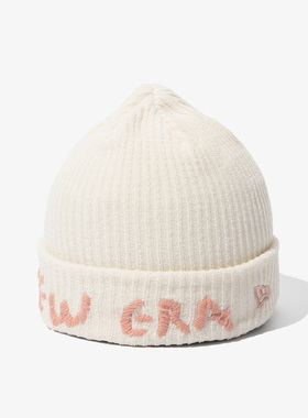 韩国代购NEWERA纽亦华Mol Yarn毛线材质折叠款保暖冷帽白色粉字母