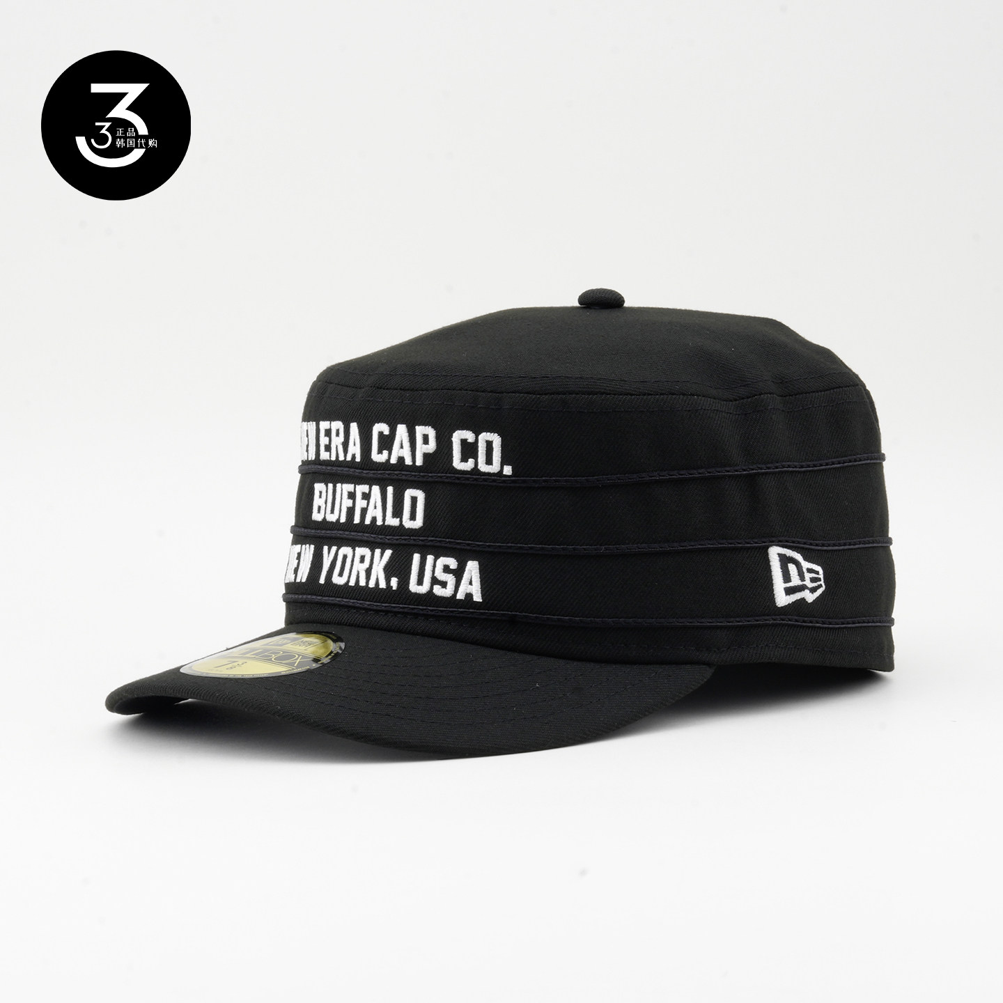 韩国代购NEWERA纽亦华PILLBOX平沿全封闭药盒帽黑色额nec三行字母