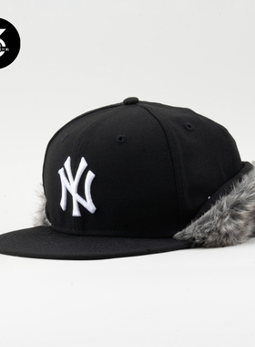 韩国代购NEWERA纽亦华5950平沿全封闭棒球帽羔羊绒雷锋帽NY纯黑色