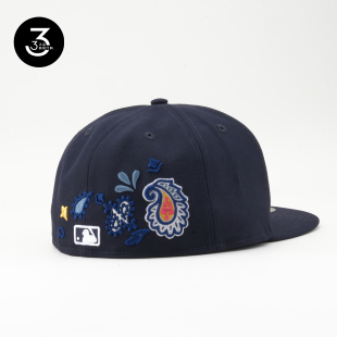 韩国代购 NEWERA纽亦华佩斯利花纹5950平沿全封闭棒球帽NY洋基藏蓝