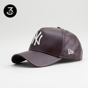 韩国代购 NEWERA纽亦华皮革材质940大头围卡车帽NY纽约扬基酒红色